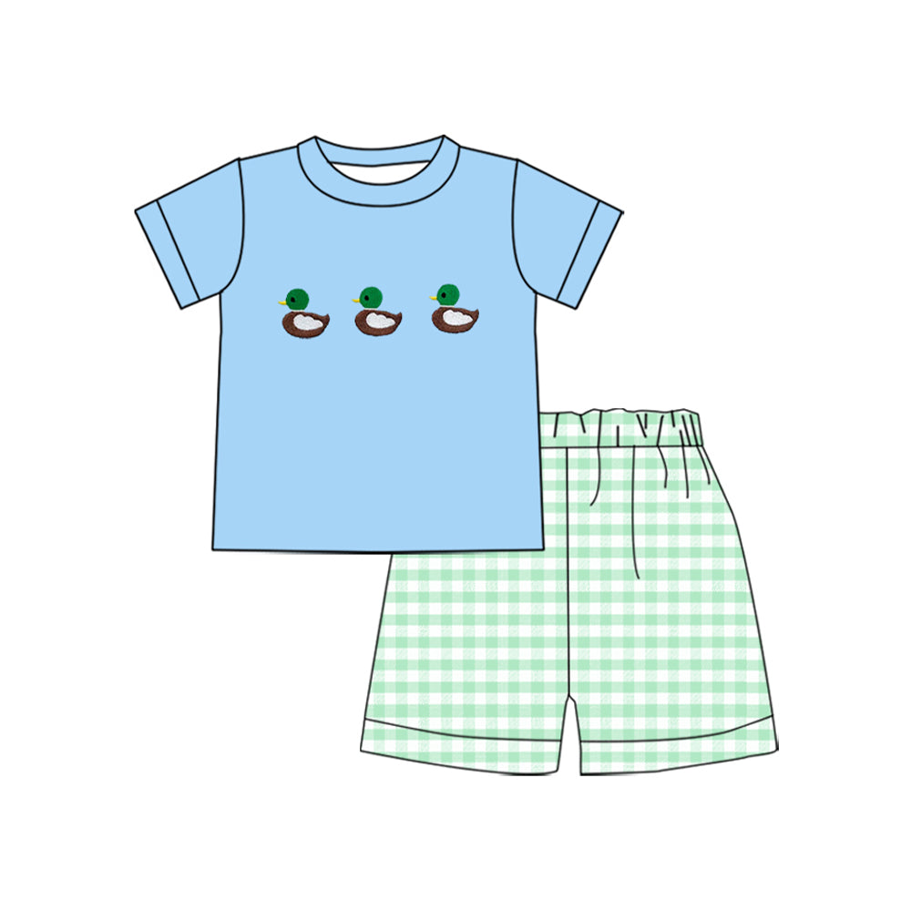 Baby Boys Blue Short Sleeve Ducks Top Aqua Checked Shorts Clothes Sets