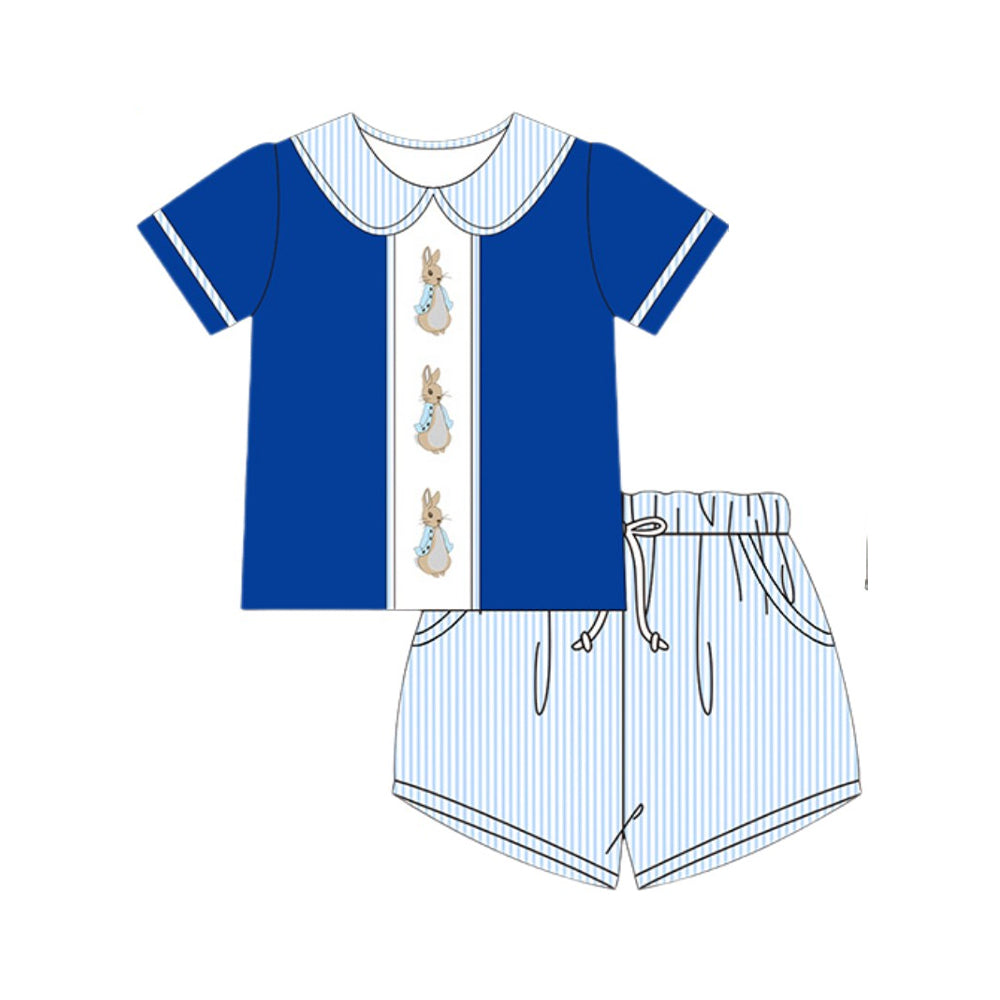 Baby Boys Rabbits Top Blue Stripe Pockets Shorts Easter Clothes Sets Preorder