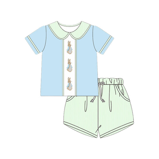 Baby Boys Rabbits Top Green Stripe Pockets Shorts Easter Clothes Sets Preorder