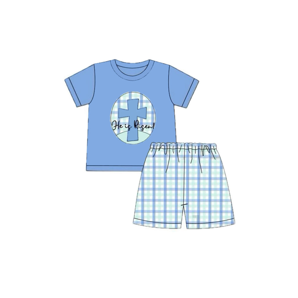 Baby Boys Blue Cross Top Checked Shorts Easter Clothes Sets Preorder