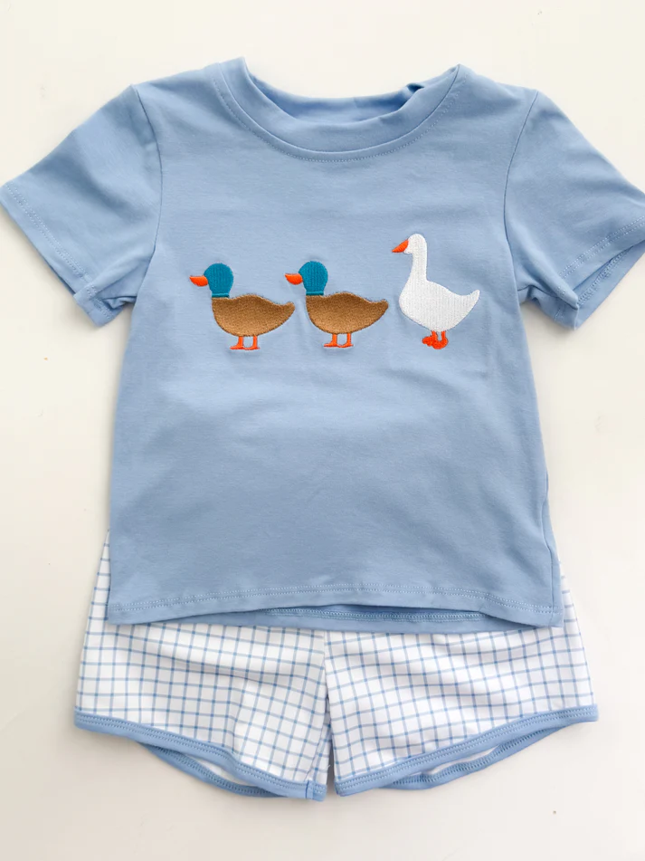 Baby Boys Ducks Goose Top Checked Shorts Clothes Sets Preorder