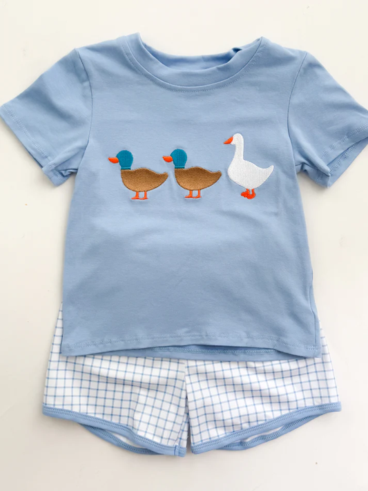 Baby Boys Ducks Goose Top Checked Shorts Clothes Sets Preorder