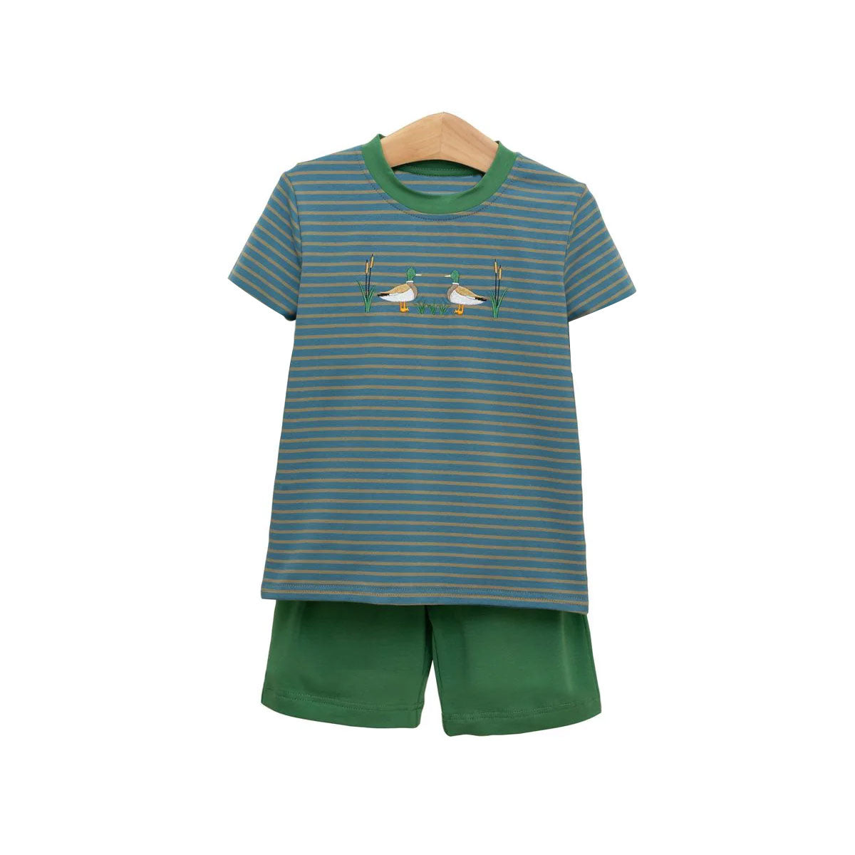 Baby Boys Green Stripe Ducks Top Shorts Clothes Sets Preorder