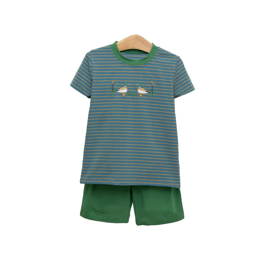 Baby Boys Green Stripe Ducks Top Shorts Clothes Sets Preorder