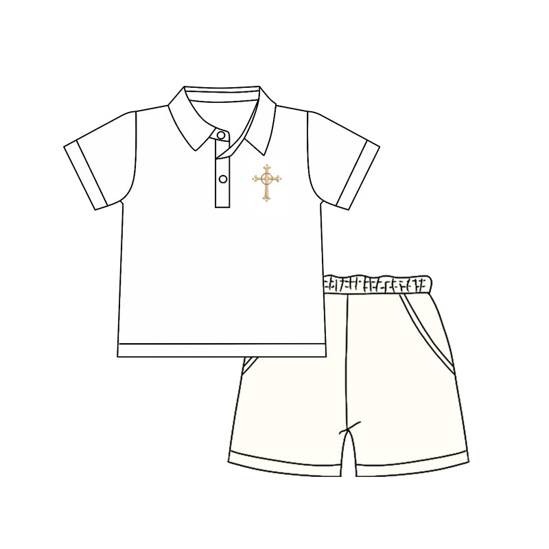Baby Boys Button Cross Polo Shirt Pockets Shorts Easter Clothes Sets Preorder