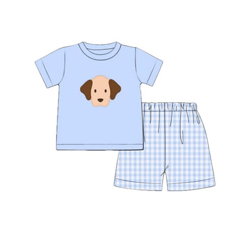 Baby Boys Light Blue Short Sleeve Dogs Top Checked Shorts Clothes Sets Preorder