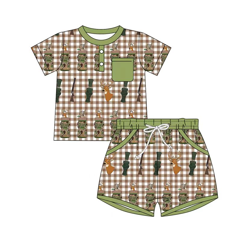 Baby Boys Camo Calls Deer Button Top Pocket Shorts Hunting Clothes Sets Preorder