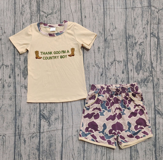 Embroidery Country Boy Boots Top Camo Pockets Shorts Western Clothes Sets Preorder