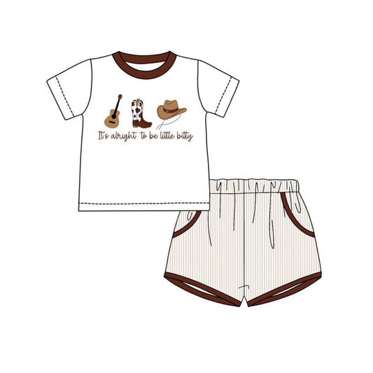 Baby Boys Boots Hat Guitar Top Stripe Pockets Shorts Western Clothes Sets Preorder