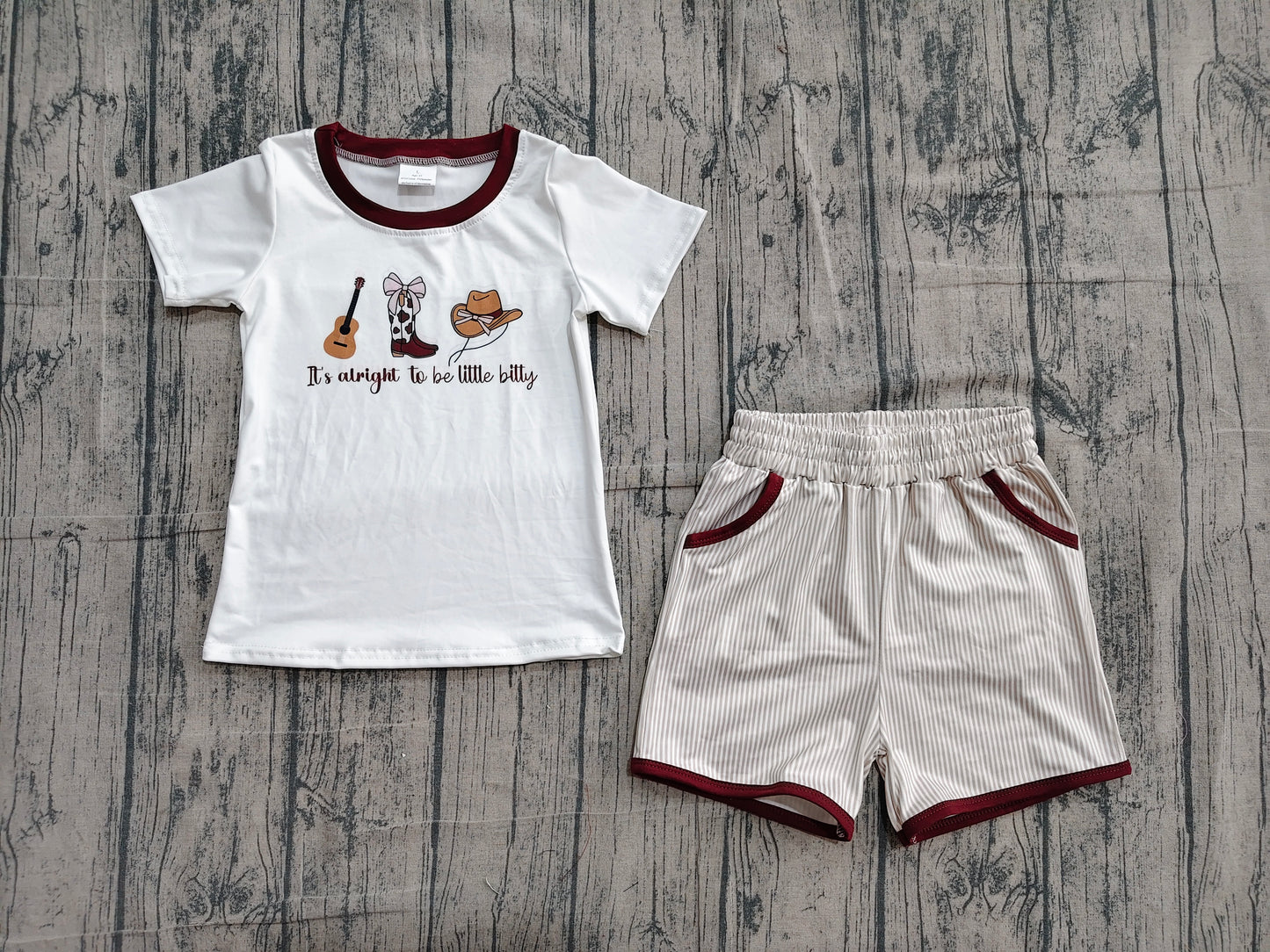 Baby Boys Boots Hat Guitar Top Stripe Pockets Shorts Western Clothes Sets Preorder