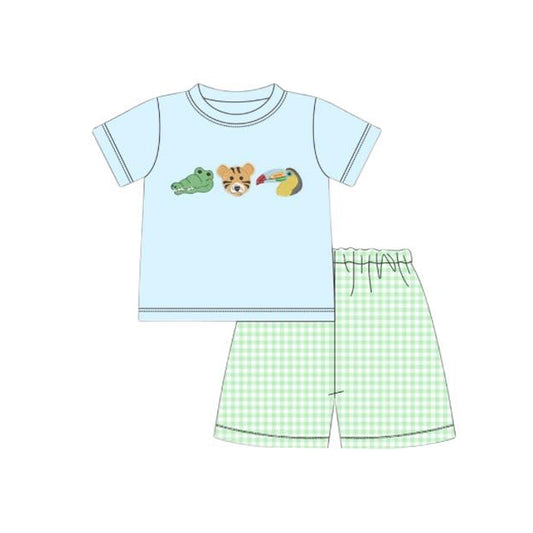 Baby Boys Crocodile Tigers Top Checked Shorts Clothes Sets Preorder