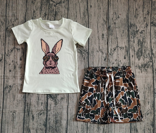 Baby Girls Rabbits Shirts Dark Brown Camo Pockets Short Easter Clothes Sets