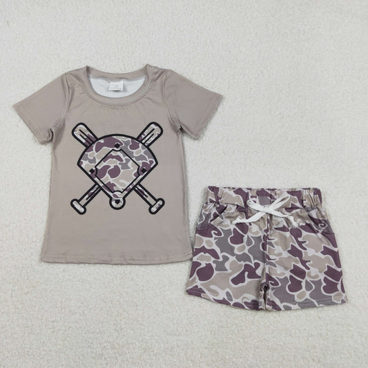 Baby Girls Southern Grey Camo Baseballs Top Pockets Shorts Team Clothes Sets