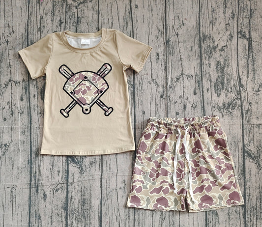 Baby Girls Southern Khaki Camo Baseballs Top Pockets Shorts Team Clothes Sets