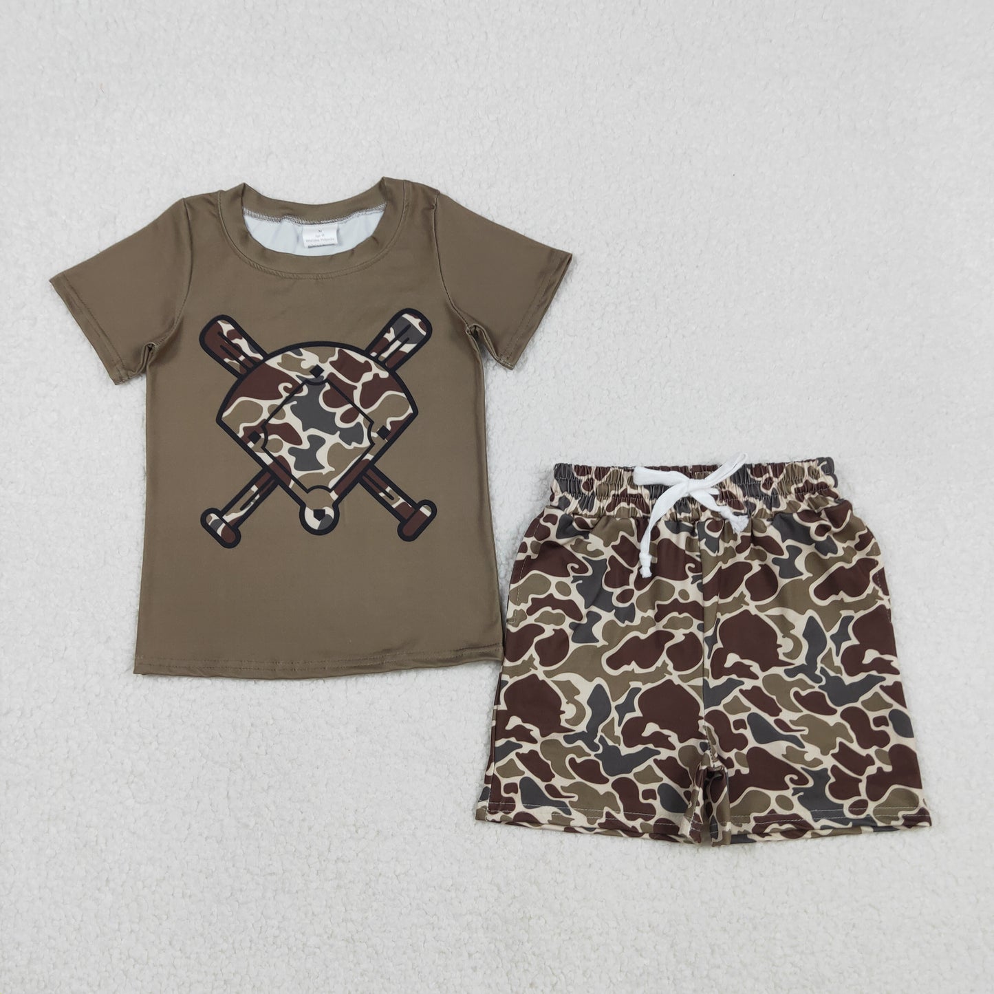 Sibling Baby Boys Short Sleeve Camo Baseballs Top Pockets Shorts Team Clothes Sets