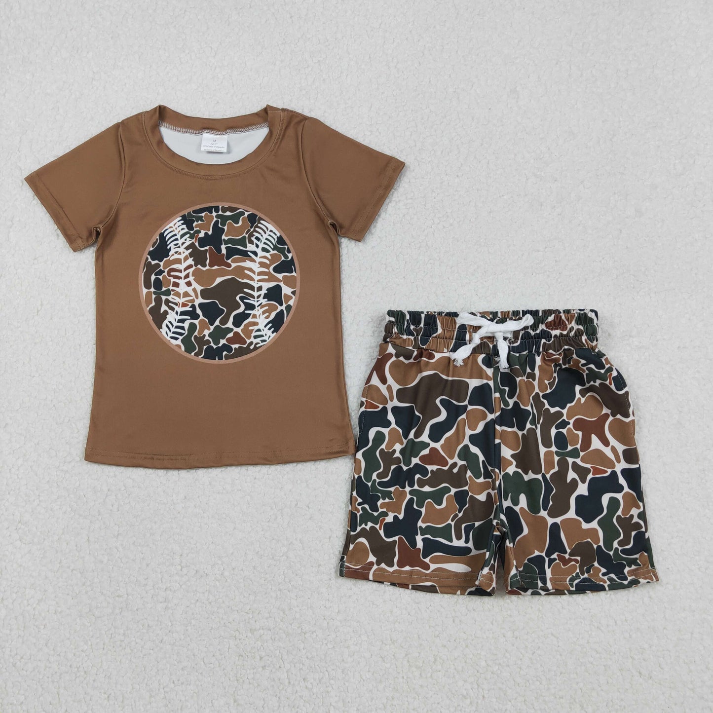 Sibling Baby Boys Camo Baseballs Top Pockets Short Team Clothes Sets