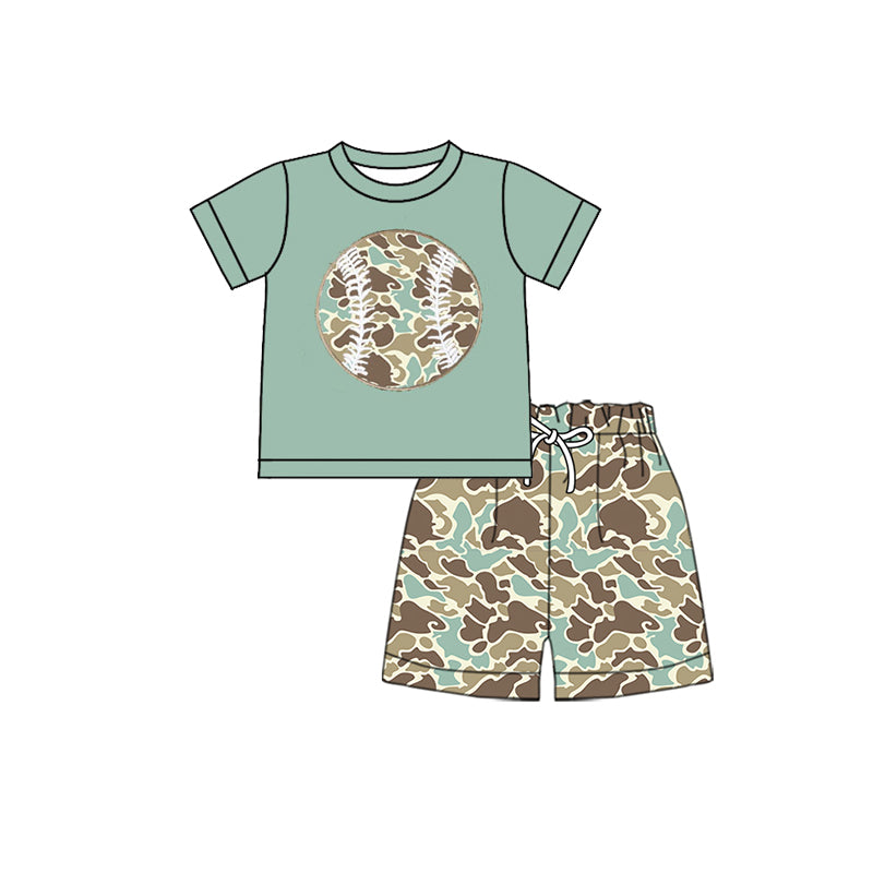 Baby Girls Green Camo Baseball Top Shorts Team Clothes Sets Preorder