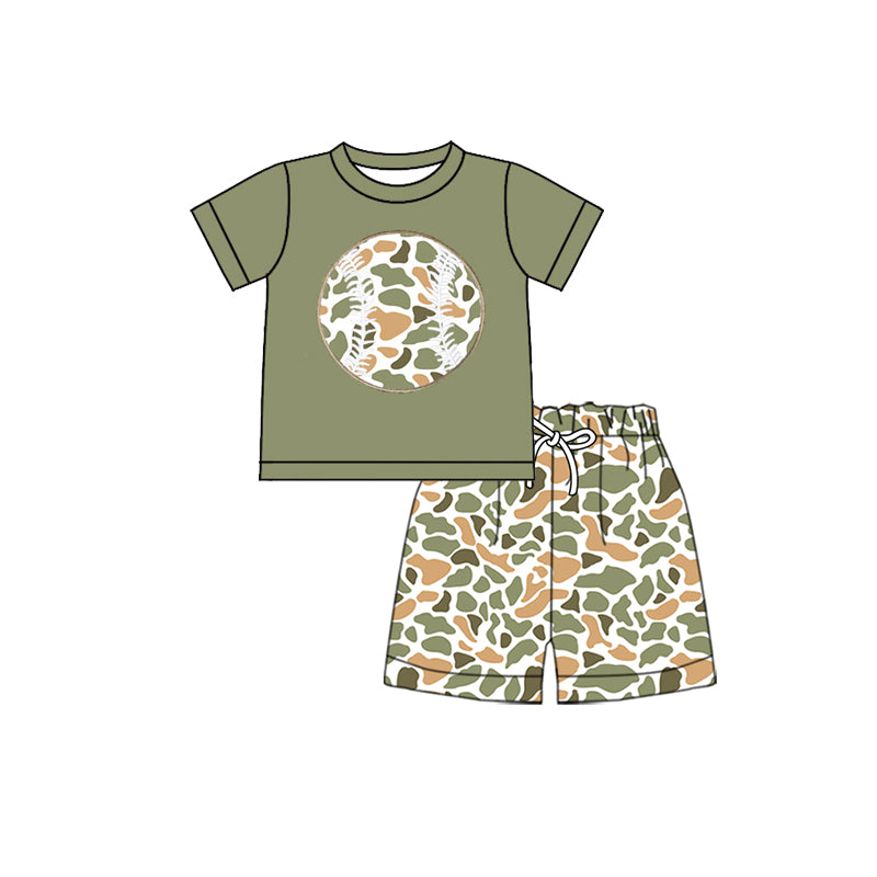 Baby Girls Green Orange Camo Baseball Top Shorts Team Clothes Sets Preorder