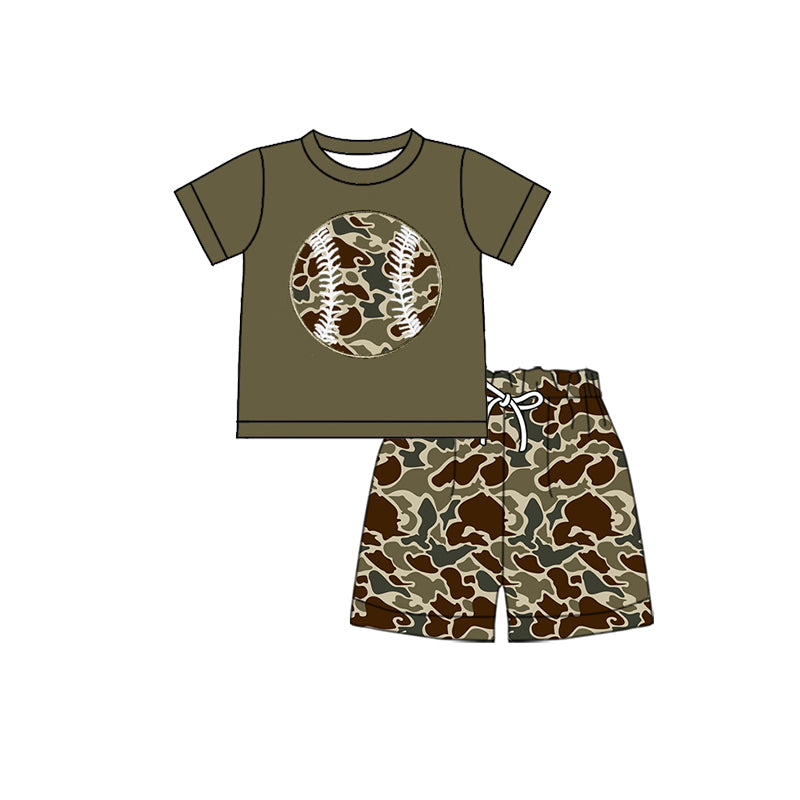 Baby Girls Olive Brown Camo Baseball Top Shorts Team Clothes Sets Preorder