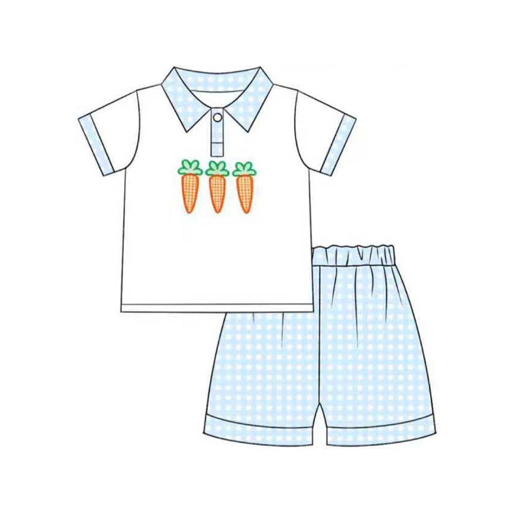 Baby Boys Carrots Button Top Checked Shorts Easter Clothes Sets Preorder