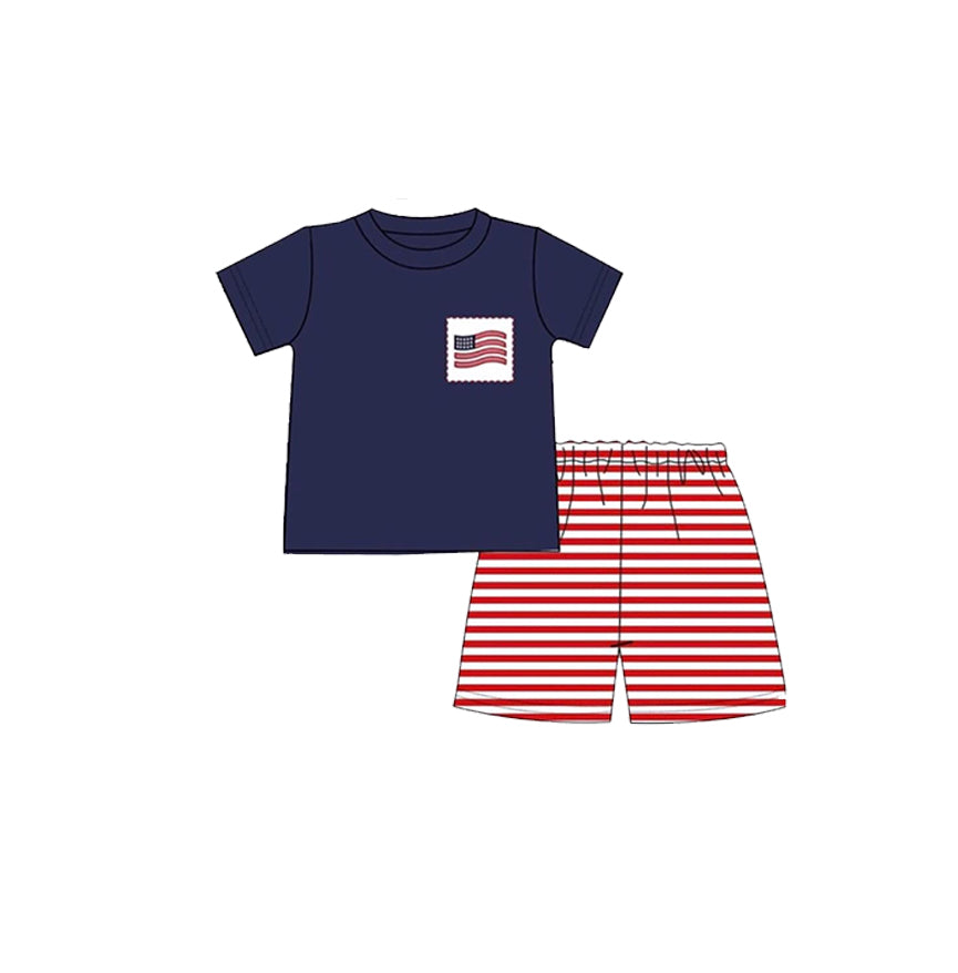 Baby Boys Flag Pocket Top Stripe Shorts July 4th Clothes Sets Preorder
