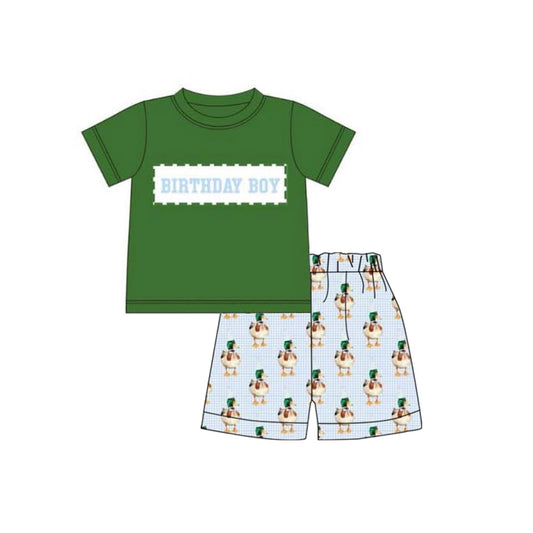 Baby Boys Birthday Boy Top Green Ducks Plaid Shorts Clothes Sets Preorder