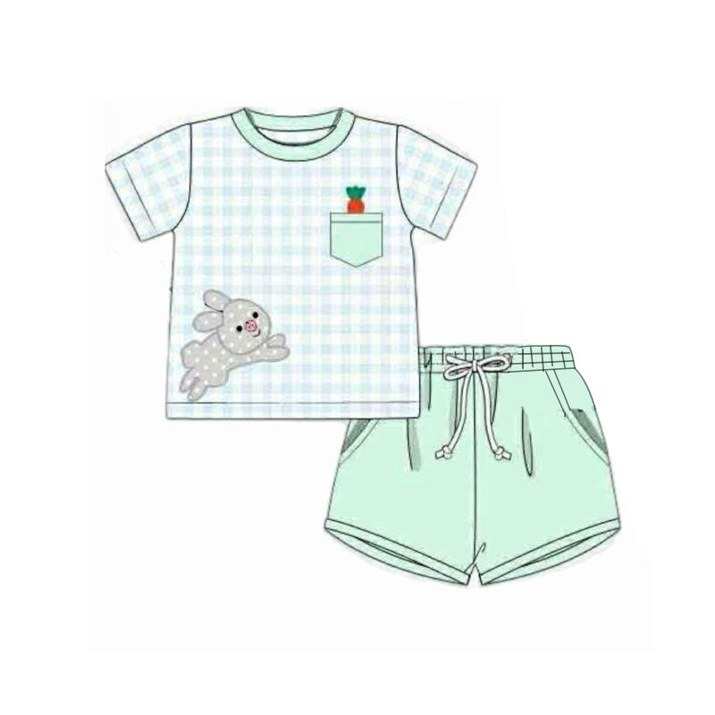 Baby Boys Checked Rabbits Carrots Pockets Shorts Easter Clothes Sets Preorder