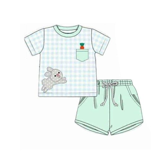 Baby Boys Checked Rabbits Carrots Pockets Shorts Easter Clothes Sets Preorder