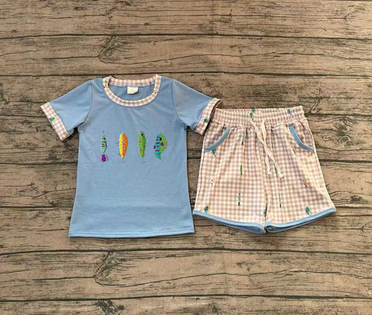 Embroidery Fishing Baby Boys Top Checked Pockets Shorts Hunting Clothes Sets Preorder