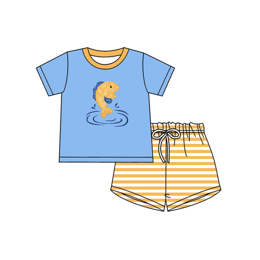 Baby Boys Fishes Top Stripe Shorts Hunting Clothes Sets Preorder