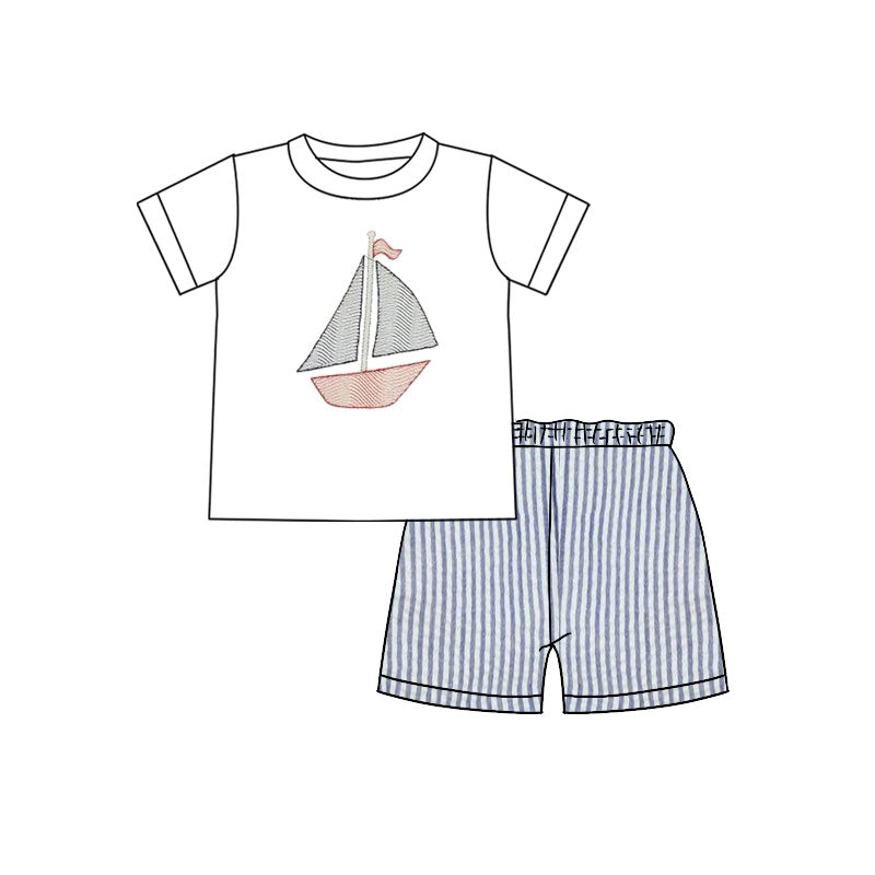 Baby Boys Short Sleeve Boats Top Stripe Shorts Clothes Sets Preorder