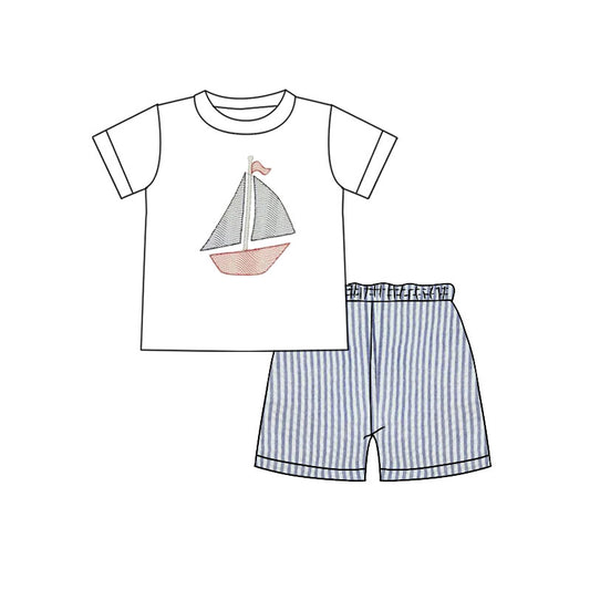 Baby Boys Short Sleeve Boats Top Stripe Shorts Clothes Sets Preorder