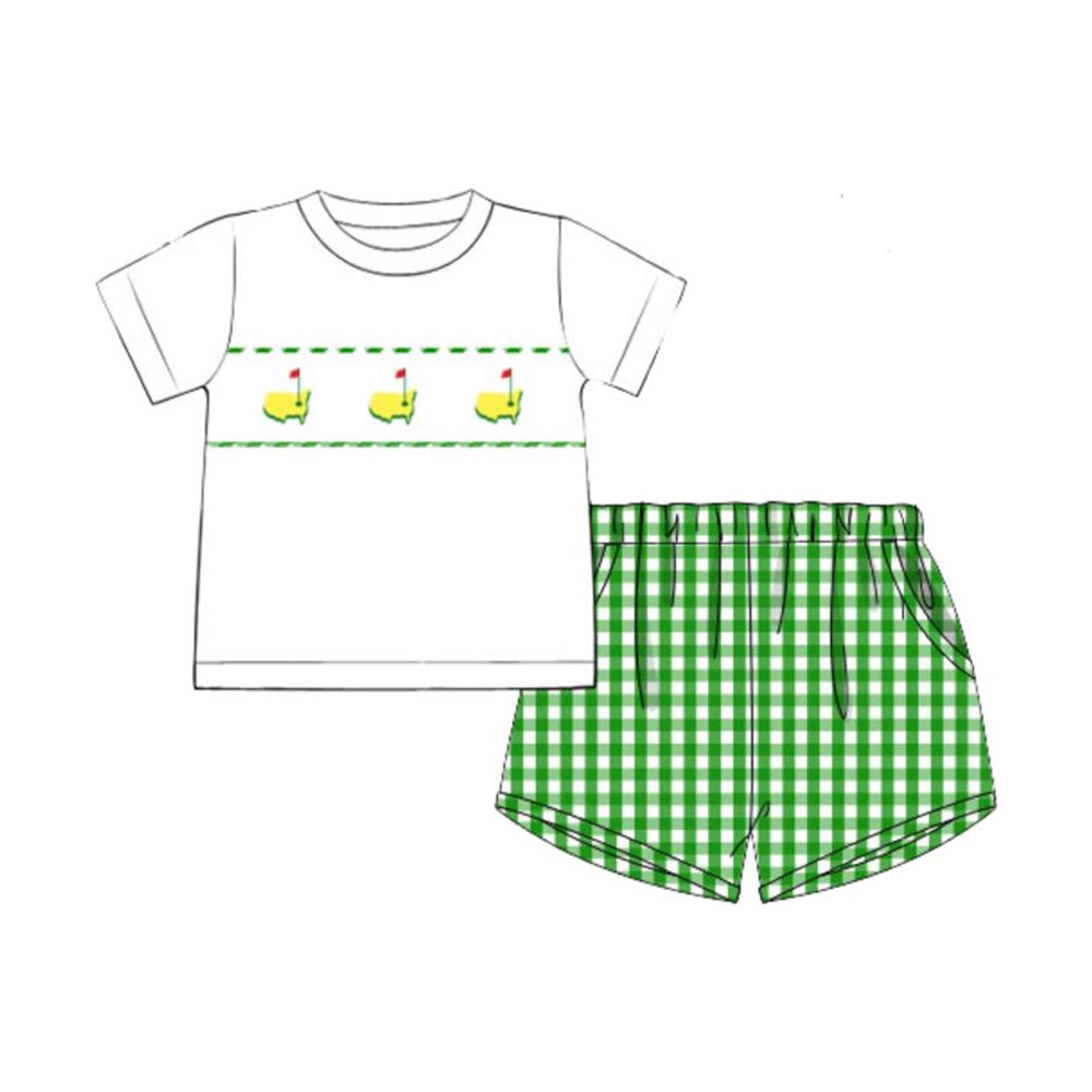 Baby Boys Golf Flags Top Green Checked Pockets Shorts Clothes Sets Preorder