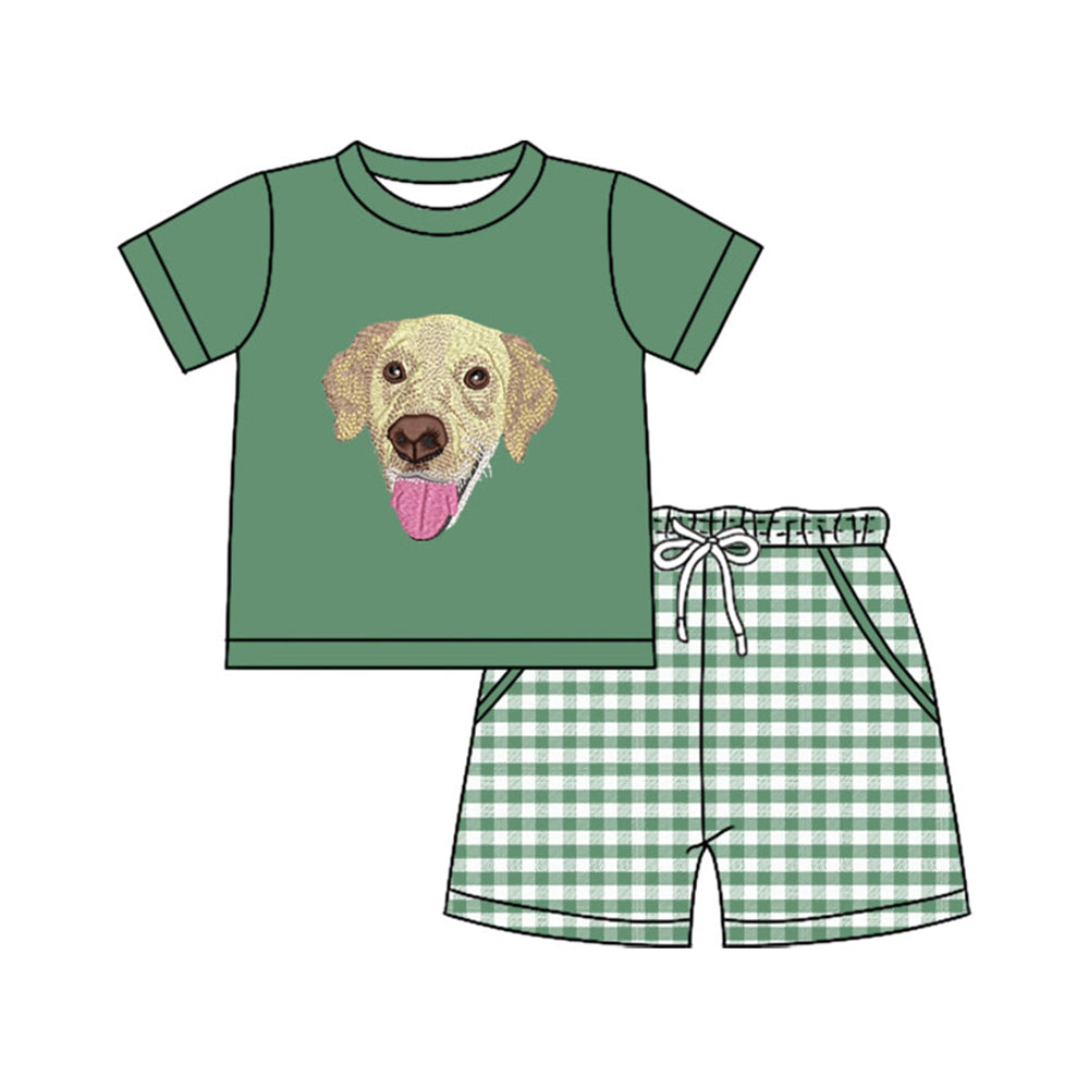 Baby Boys Green Dogs Top Checked Pockets Shorts Hunting Clothes Sets Preorder