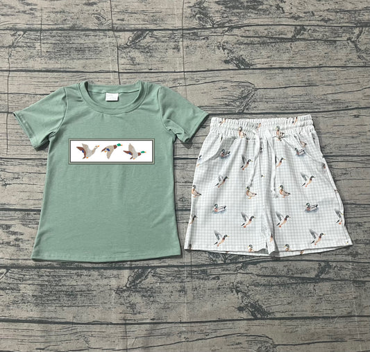 Embroidery Ducks Baby Boys Top Checked Pockets Shorts Hunting Clothes Sets Preorder