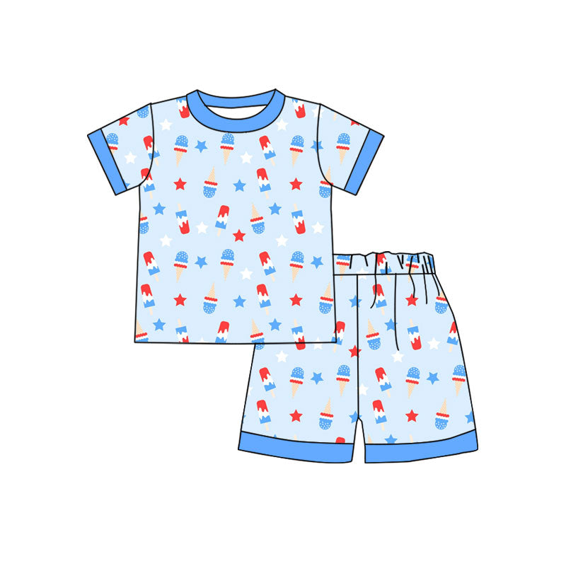 Baby Boys Stars Ice Creams Shorts July 4th Pajamas Clothes Sets Preorder