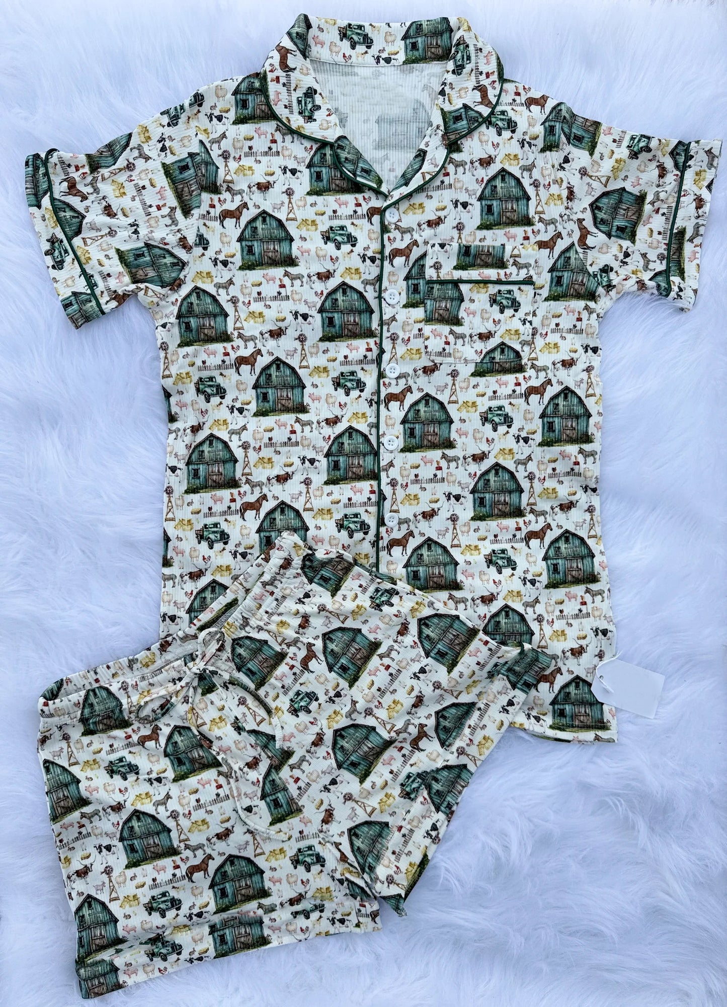 Baby Boys Horse Houses Button Pocket Top Shorts Farm Pajamas Sets Preorder