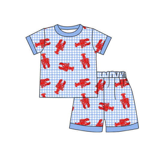 Baby Boys Boys Blue Checked Crayfishes Top Shorts Pajamas Sets Preorder