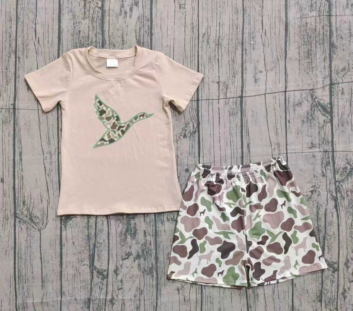 Embroidery Camo Ducks Baby Boys Top Shorts Hunting Clothes Sets Preorder