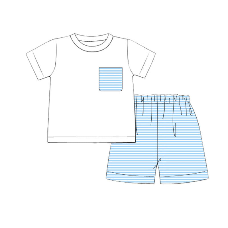 Baby Boys Short Sleeve Pocket Top Blue Stripe Shorts Clothes Sets Preorder