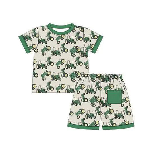 Baby Boys Short Sleeve Trucks Plaid Top Short Pajamas Sets Preorder