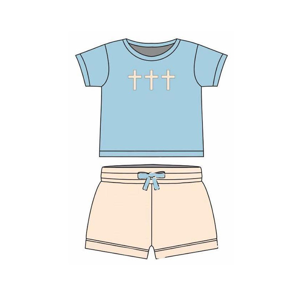 Baby Boys Crosses Top Shorts Easter Clothes Sets Preorder