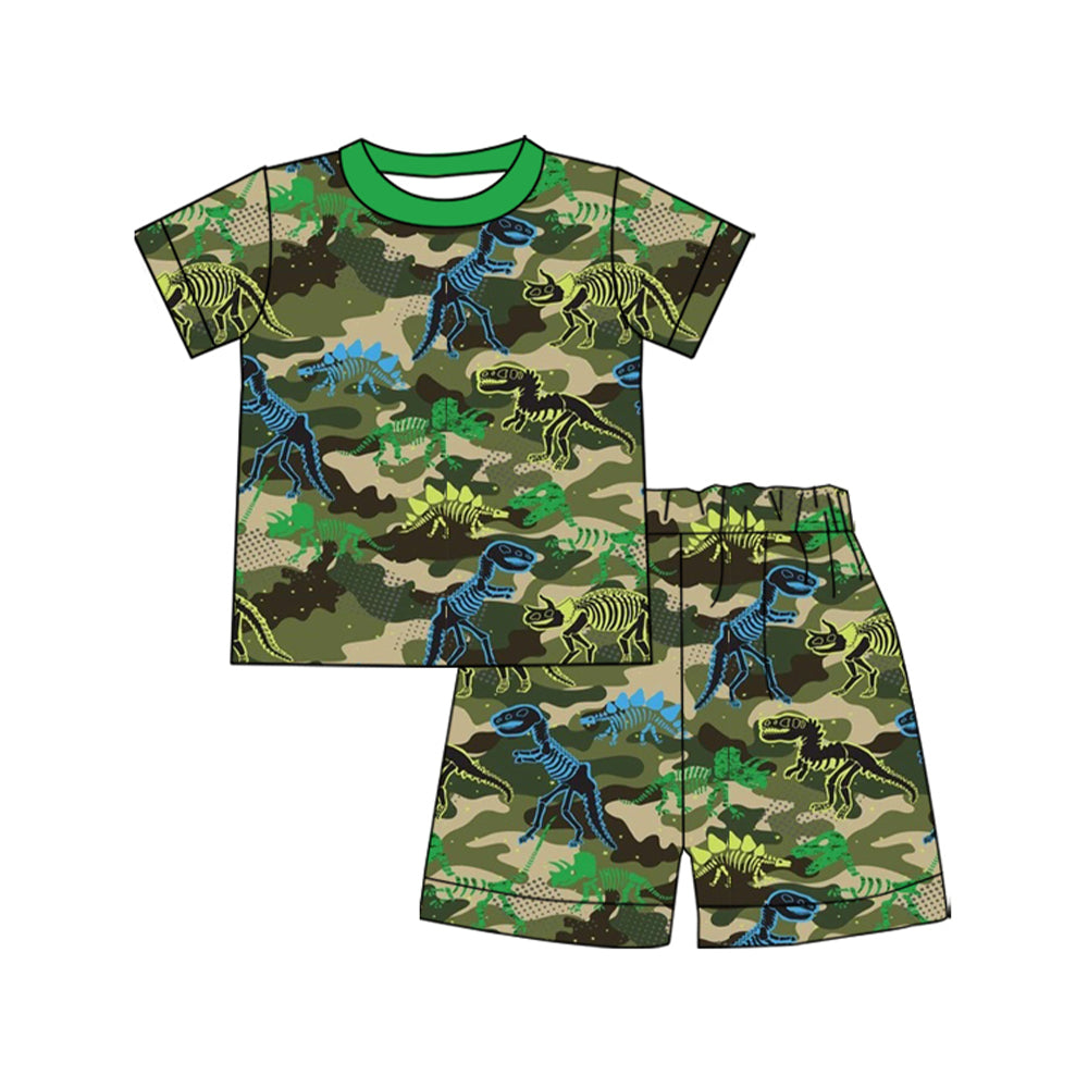 Baby Boys Green Camo Dinosaurs Top Shorts Hunting Clothes Sets Preorder