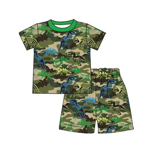 Baby Boys Green Camo Dinosaurs Top Shorts Hunting Clothes Sets Preorder
