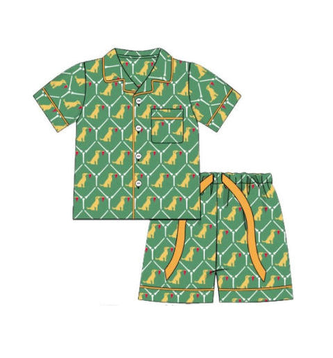 Baby Boys Dogs Checked Button Pockets Shorts Hunting Pajamas Sets Preorder