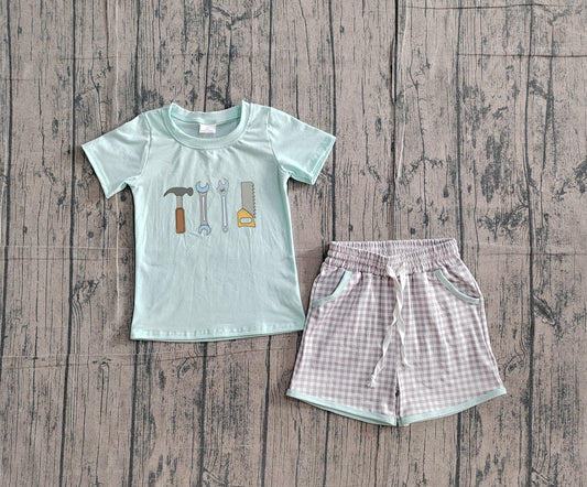 Embroidery Tools Baby Boys Top Checked Pockets Shorts Clothes Sets Preorder