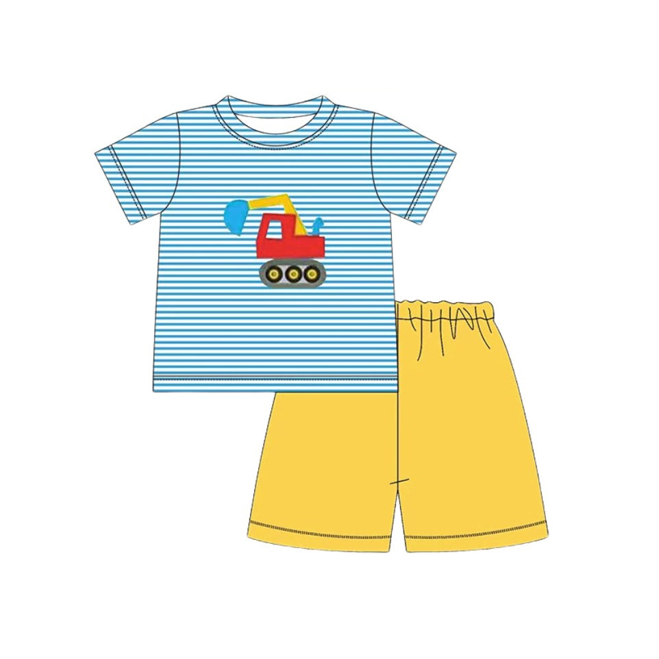 Baby Boys Excavators Stripe Top Shorts Clothes Sets Preorder