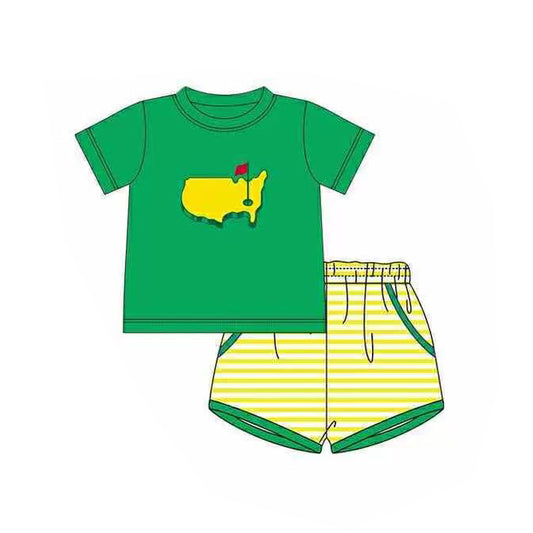 Baby Boys Green Golf Flags Top Pockets Stripe Shorts Clothes Sets Preorder