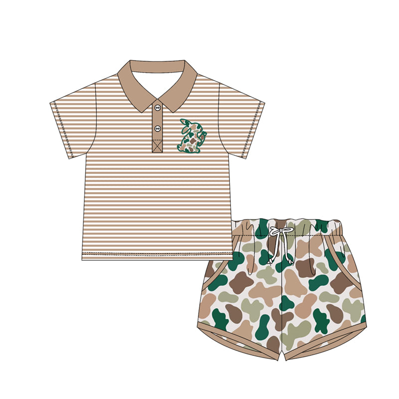 Baby Boys Khaki Stripe Camo Rabbit Button Top Pockets Shorts Easter Clothes Sets Preorder