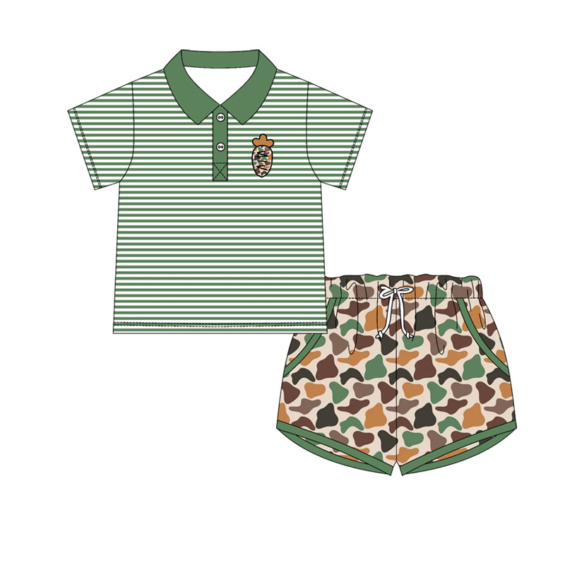 Baby Boys Green Stripe Camo Eggs Button Top Pockets Shorts Easter Clothes Sets Preorder